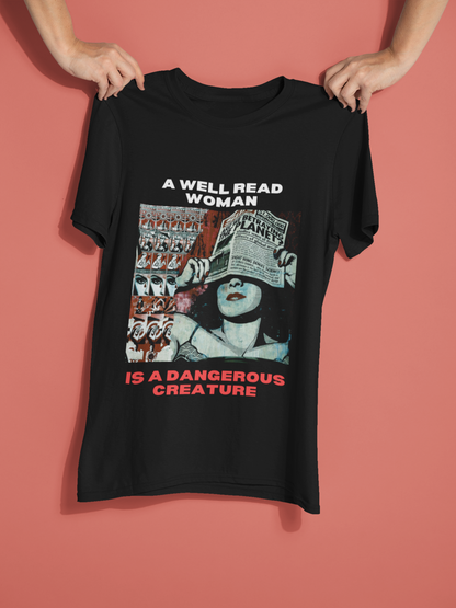 Popart Fun Feminist Crewneck Tshirt - A Well Read Woman