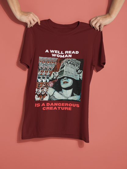 Popart Fun Feminist Crewneck Tshirt - A Well Read Woman